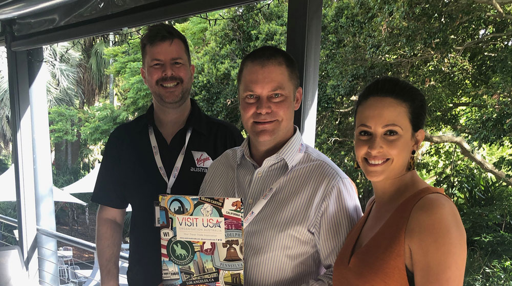 Major Prize Winner: Grant Robertson, Hertz (centre) with Rob Hamer Jones, Virgin Australia and Tiffany Rowe, Delta Air Lines