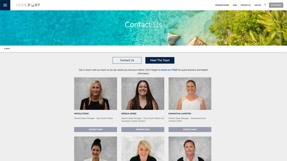 Homeport also lists the contact details of each brands' Sales Managers