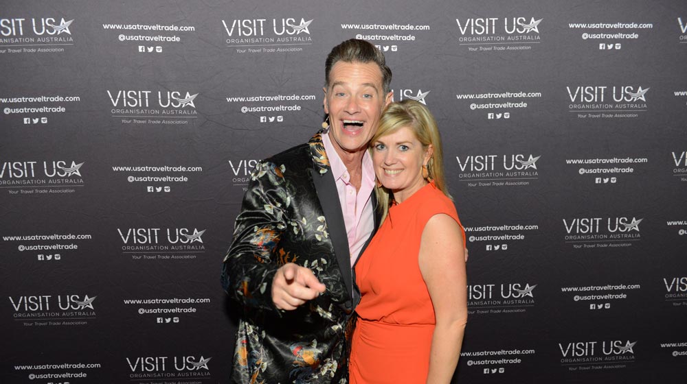 Richard Reid with Visit USA President, Lucy Rowe at the Brisbane event