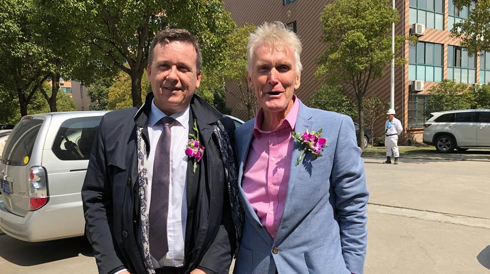 Lars Ståle Skoge, Commercial Manager at Ulstein Design & Solutions, together with Greg Mortimer, co-founder of Aurora Expeditions.