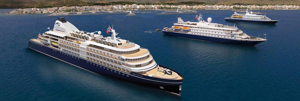 Artist rendering of SeaDream Innovation alongside SeaDream I and SeaDream II