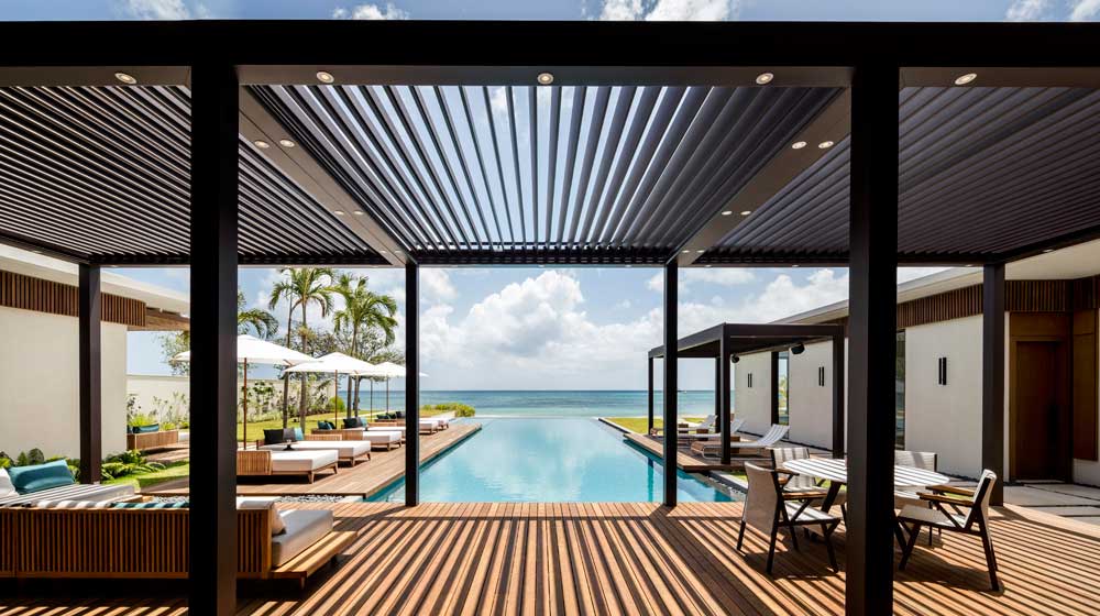 Beachfront Villa Pool Deck with open Pergola