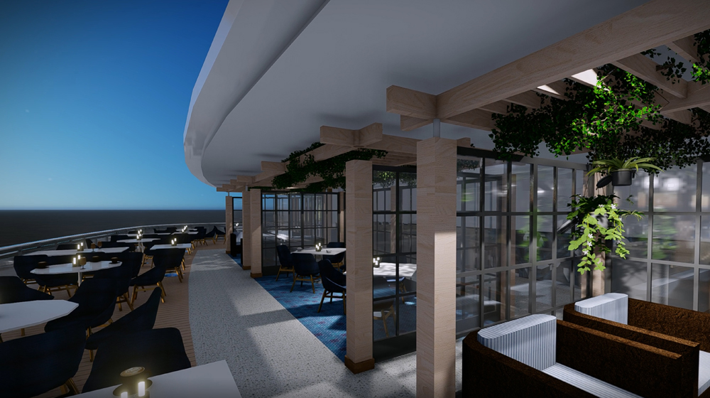 The shaded, open-air Aft deck presents perfected al fresco dining