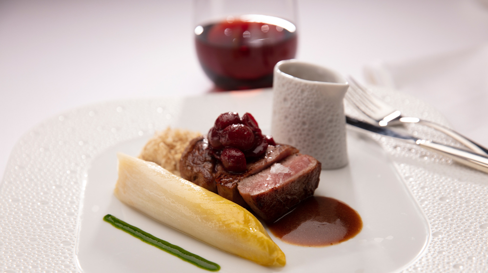 Veal Rack Loin, Caramelised Endive, Grape Chuntey, Walnut Veal Jus Sauce