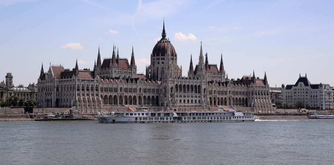 river ship sailing in from of Budapest's House of Parliament