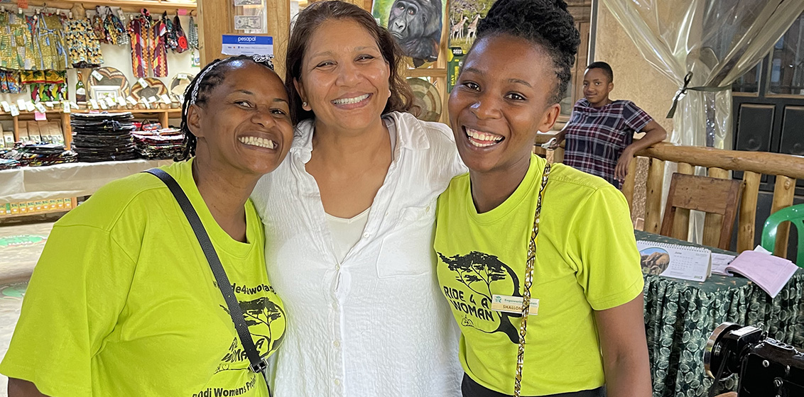 Nina Patel with women from Ride 4 a Woman in Bwindi, Uganda